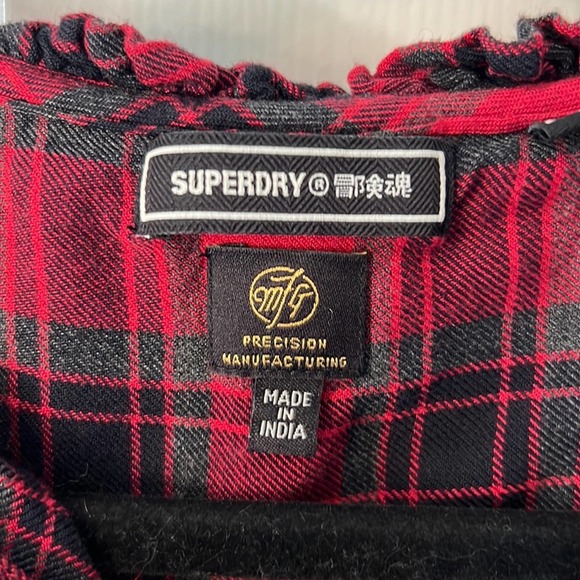 Superdry Vintage Ruffle Trim Check Long Sleeve Shirt Size 6 US - Picture 7 of 14